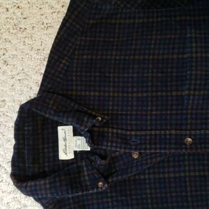 Vintage Navy Plaid Velvet Corduroy Button Up